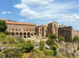 The Palaces of the Despots of Mystras is an extensive complex of structures arranged in a Γ- shape, built at different times during the 13th-15th centuries.